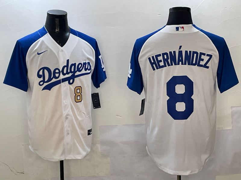 Men Los Angeles Dodgers #8 Hernandez White Blue Fashion Game 2025 Nike MLB Jersey style 9